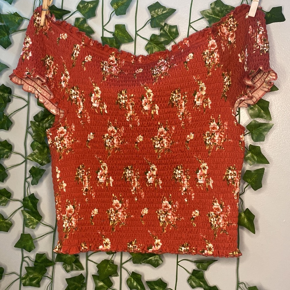 Floral Shoulder cut off top